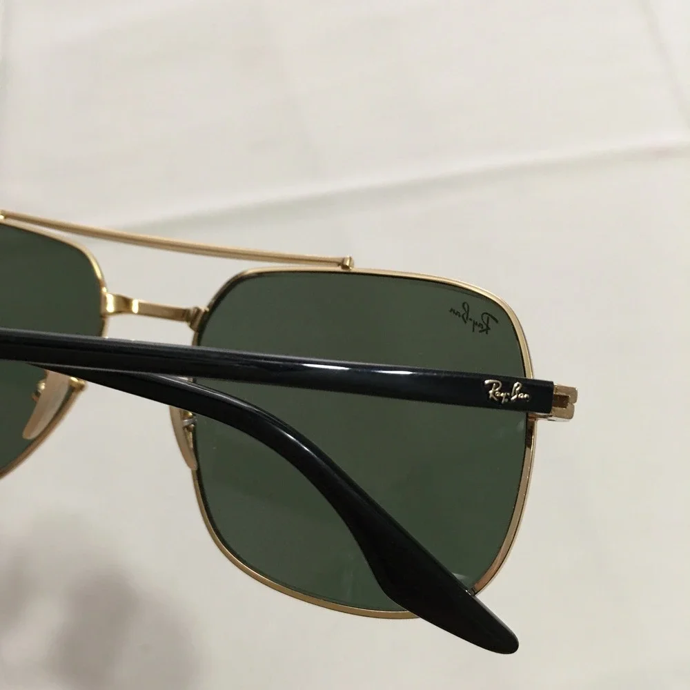 Ray-Ban Sunglasses Mens Large Black Gold Square Double Bridge Aviator
